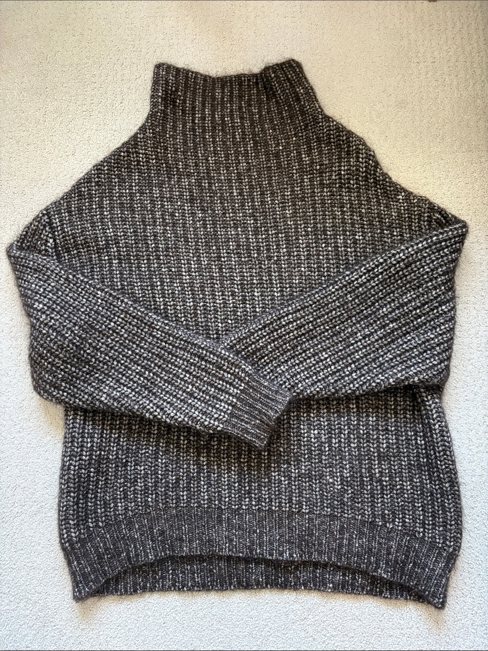 Wilfred Cozy Marled High-Neck Sweater in Charcoal & Ivory